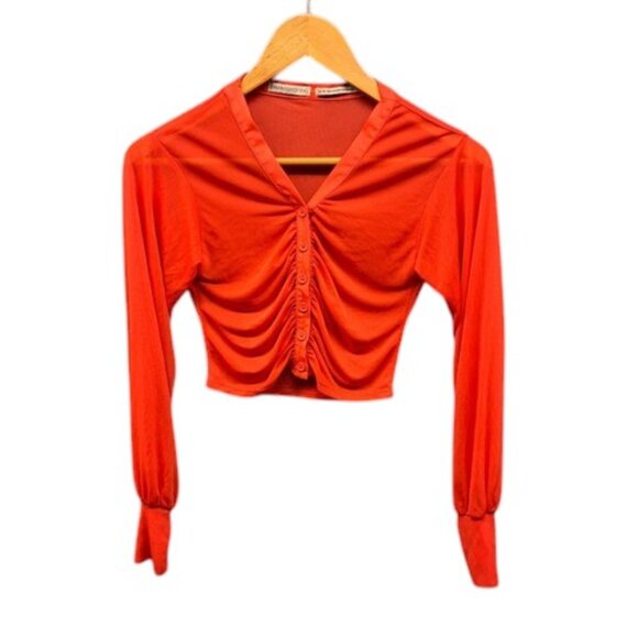 Urban Outfitters‎ Women’s XS Red Mesh Long Sleeve Sheer Top Blouse Y2K Trend - Picture 1 of 10